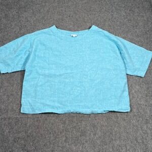 Pure J. Jill Linen Blue Boxy‎ Popover Lightweight Crop Top Women's Size Medium